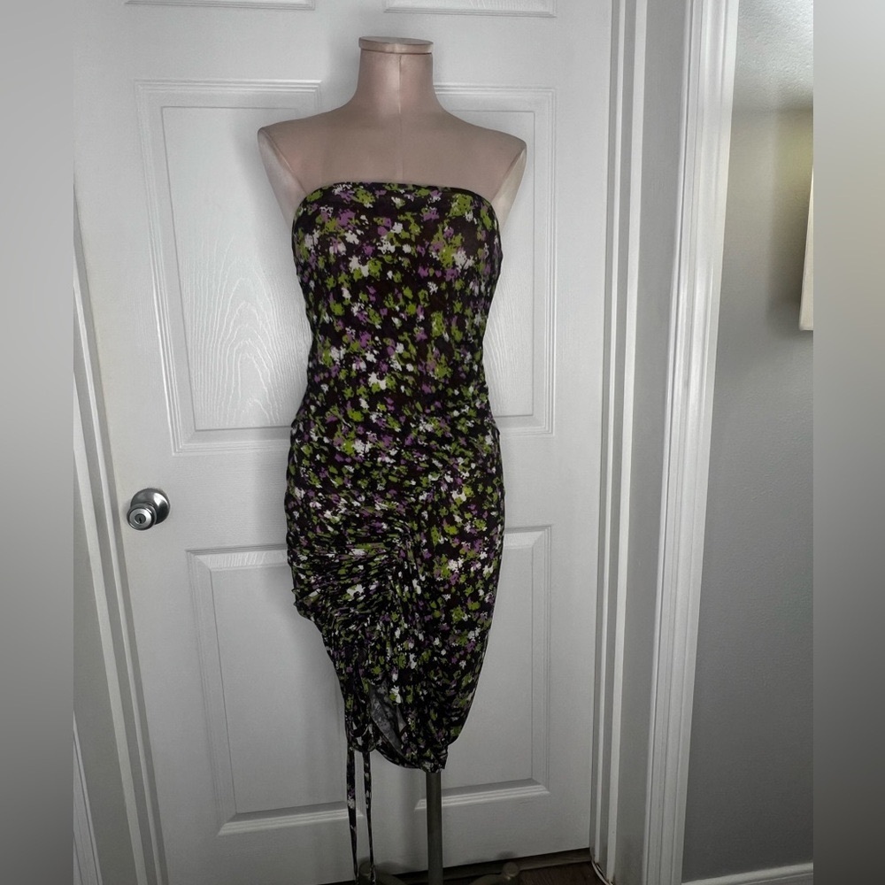 Atlein Collection Floral Print Strapless Ruched Dress Sz 4